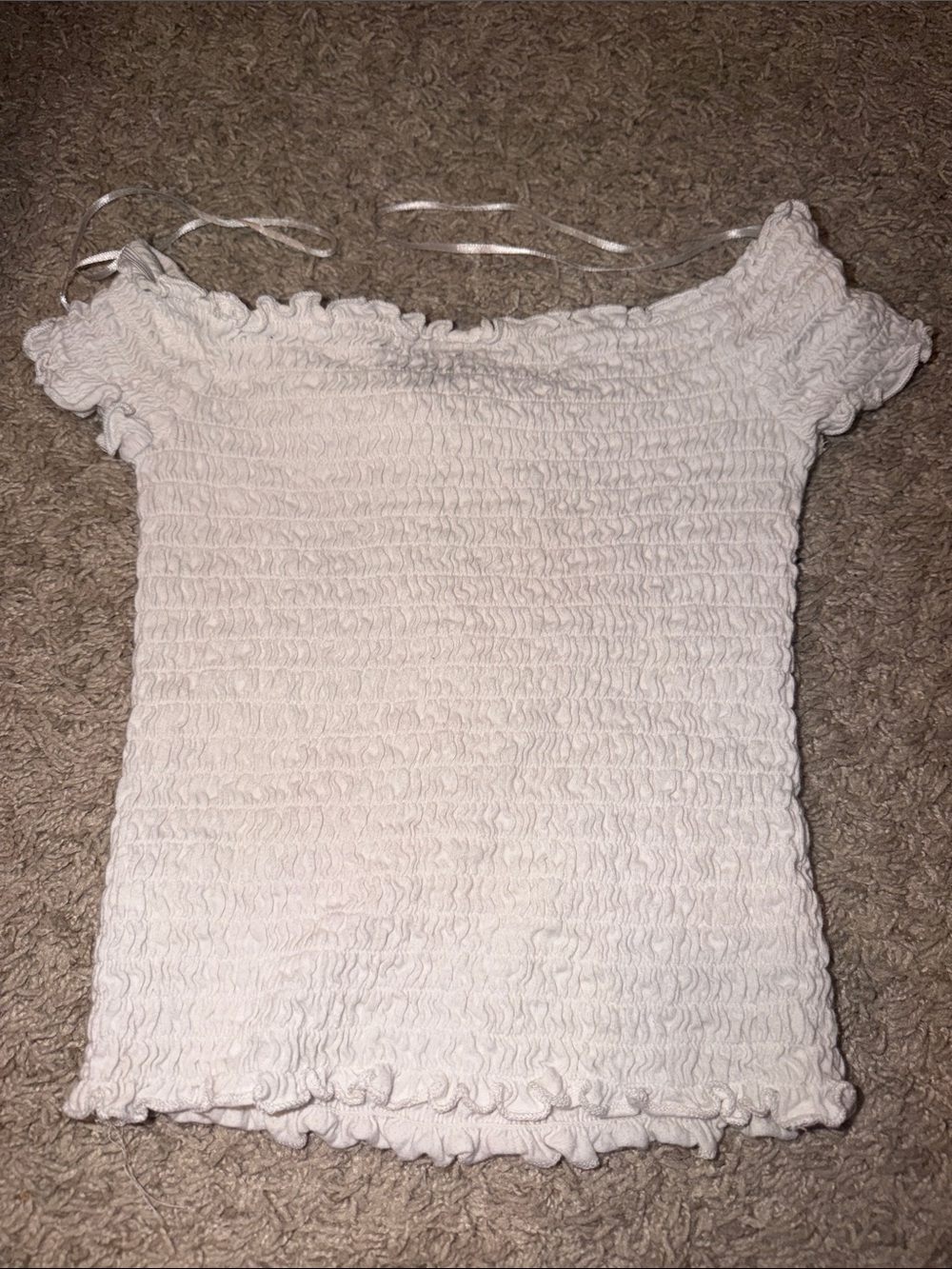 SO Smocked Off-Shoulder Crop Top in Light Cream